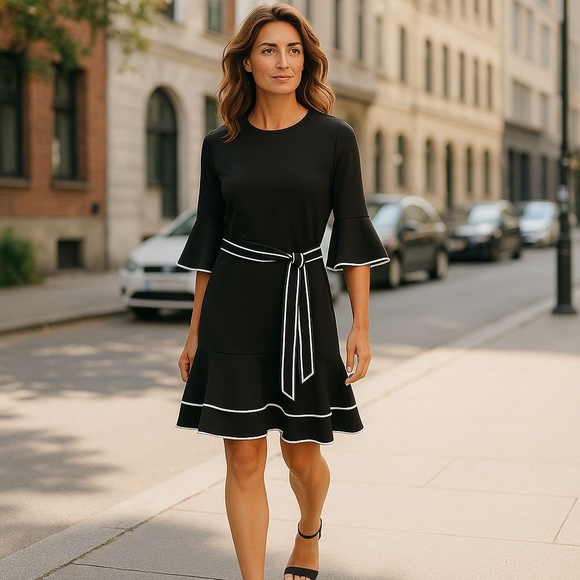 New York & Company Dresses & Skirts - NEW YORK & COMPANY  PRE-OWNED DRESS SIZE MEDIUM Elegant Black Flare Sleeve Dress